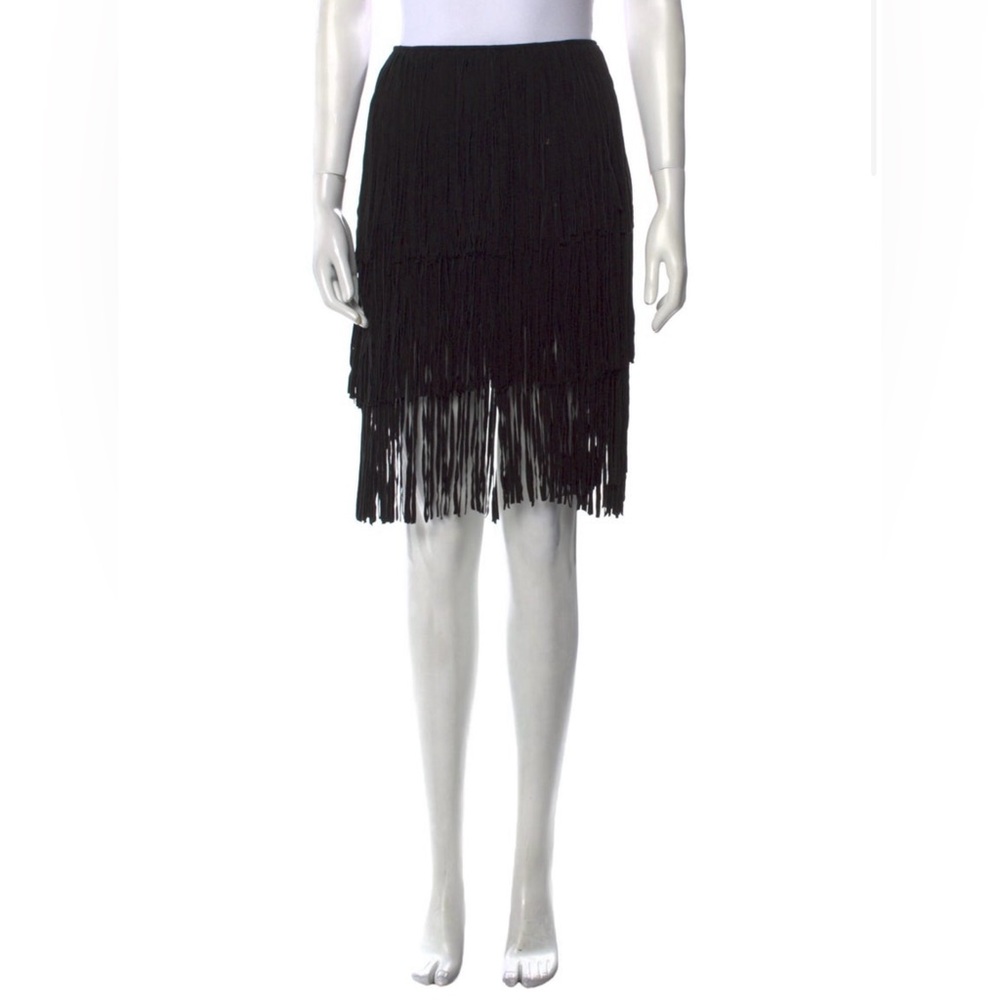 Lamarque Collection Black Suede Fringe Skirt Size 6